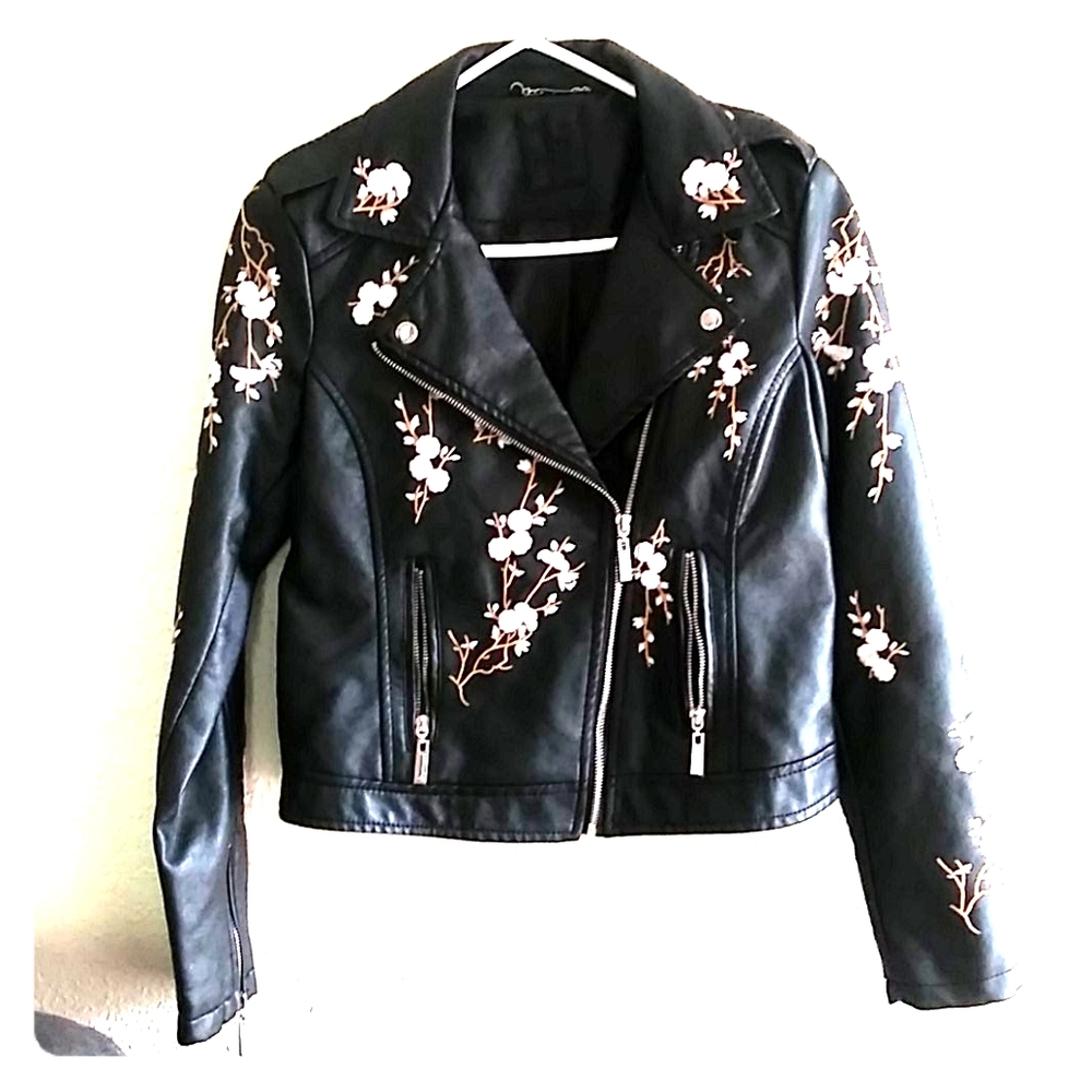 Embroidered moto jacket